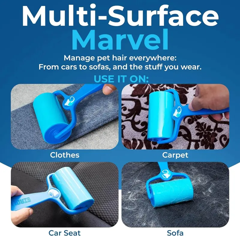 Reusable Pet Hair Remover Roller, Washable Lint Roller for Dog & Cat Fur Cleaning on Clothes, Furniture and Car