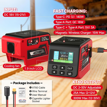 300W Voltage Regulator – 18V Battery Compatible Power Converter with Adjustable Voltage Output