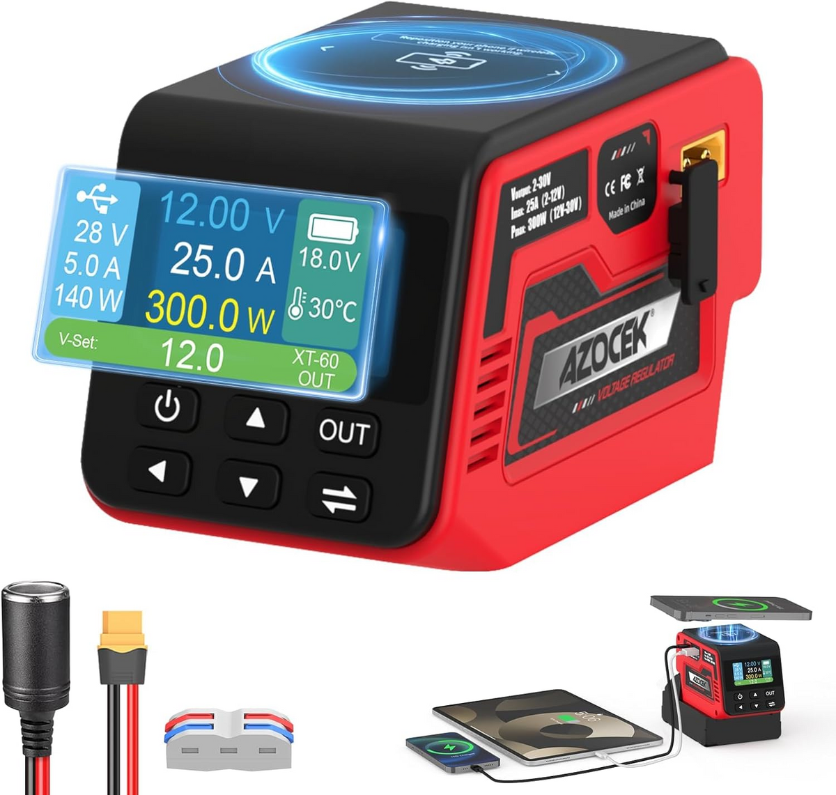 300W Voltage Regulator – 18V Battery Compatible Power Converter with Adjustable Voltage Output