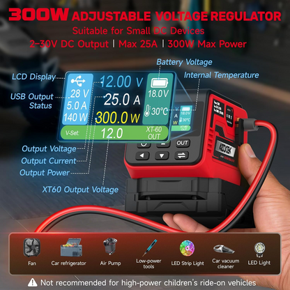 300W Voltage Regulator – 18V Battery Compatible Power Converter with Adjustable Voltage Output