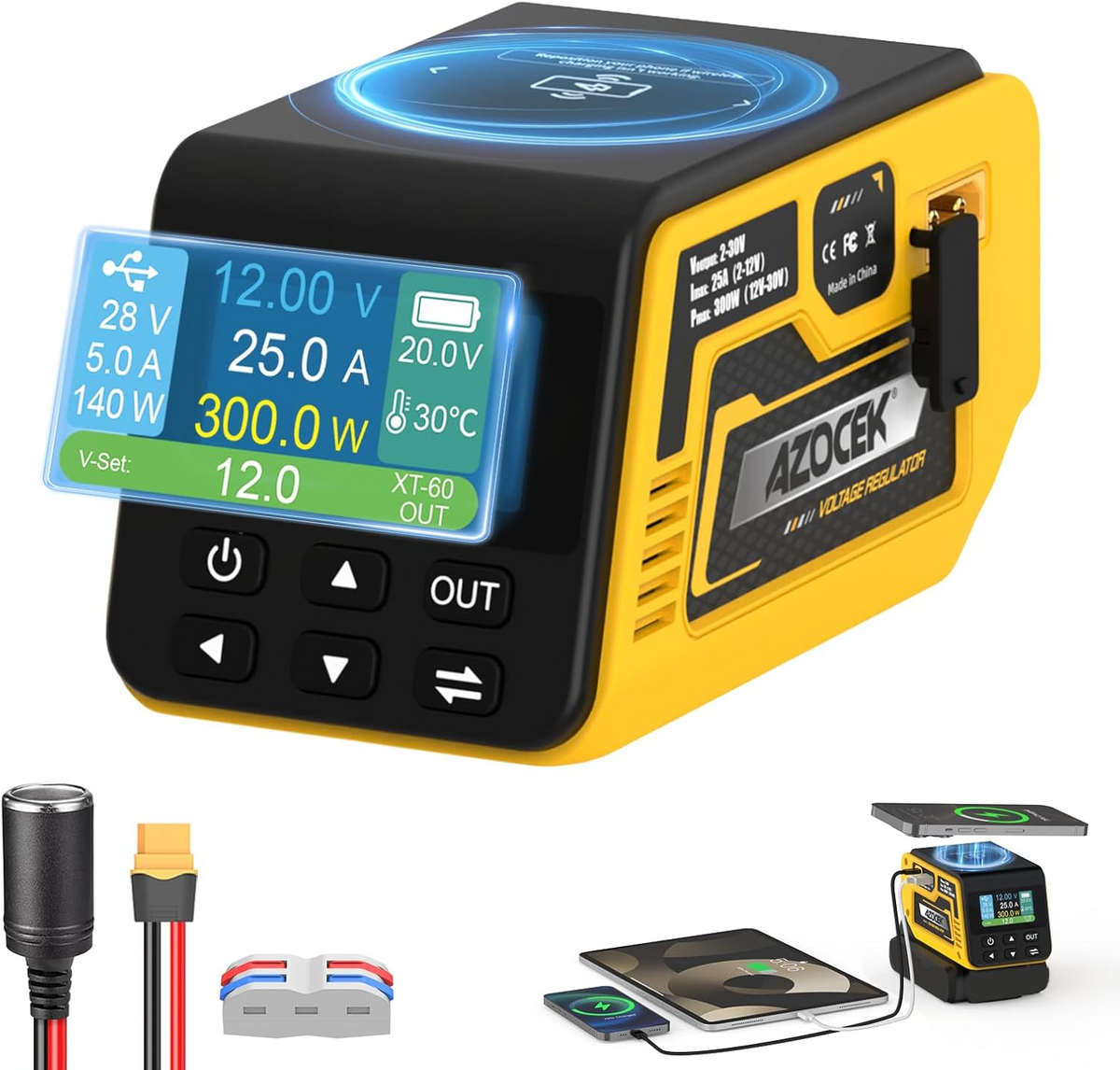 300W Voltage Regulator – 18V Battery Compatible Power Converter with Adjustable Voltage Output