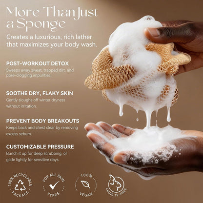 African Net Sponge with Knots, Exfoliating Shower Loofah Bath Sponge, Long Lasting Body Scrubber for Women & Men, Portable Travel Bath Accessory