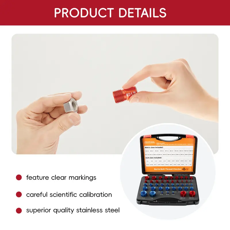 44PCS Nut and Bolt Thread Checker Tool, SAE & Metric Thread Gauge Set with Storage Case for Home Garage and Auto Repair